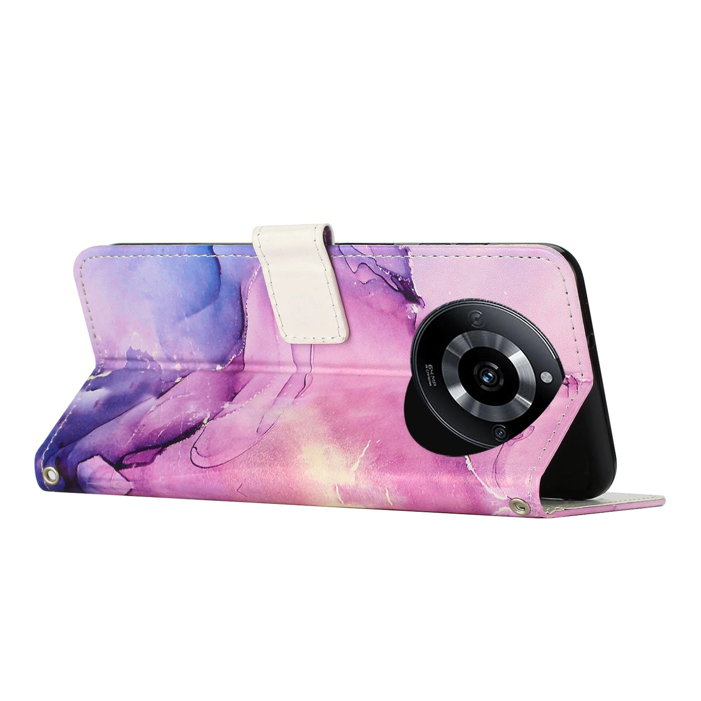 Leather Case for Realme 11 Pro 5G / 11 Pro+ 5G Marble Pattern Phone Wallet Stand Cover with Shoulder Strap - Purple