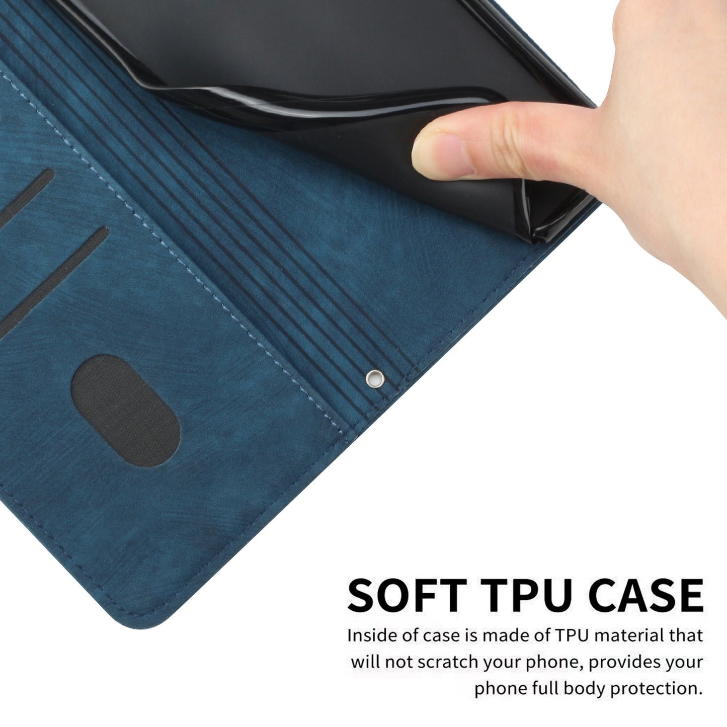 Stand Wallet for Tecno Camon 20 Pro 5G Skin-touch Imprinted Lines Flip Case PU Leather Phone Cover - Sapphire