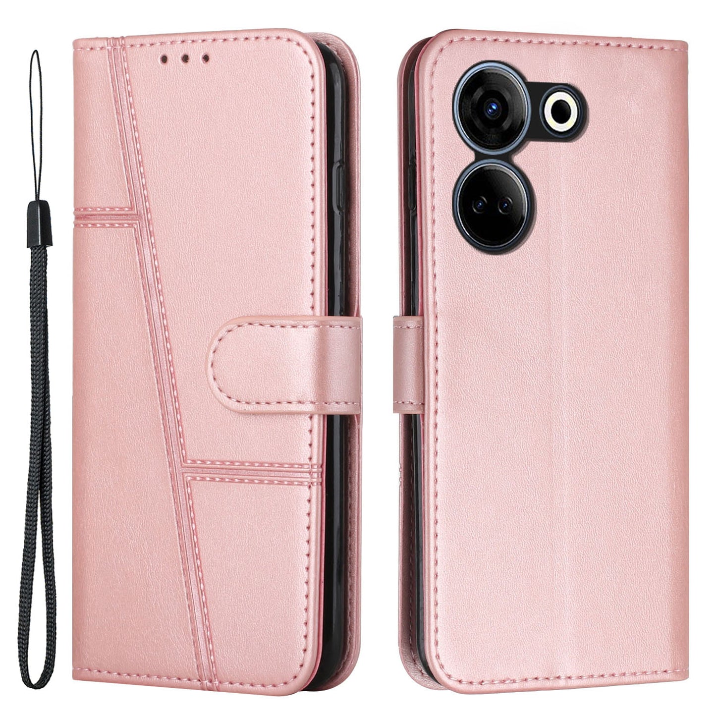 Uniqkart for Tecno Camon 20 4G / 20 Pro 4G PU Leather Wallet Case Stand Cell Phone Anti-fall Cover - Rose Gold