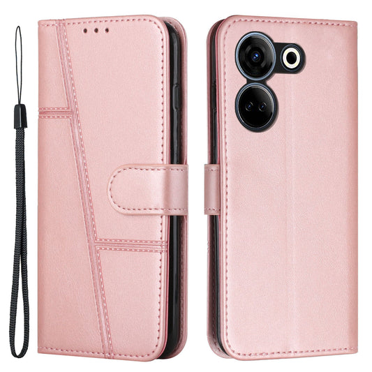 Uniqkart for Tecno Camon 20 4G / 20 Pro 4G PU Leather Wallet Case Stand Cell Phone Anti-fall Cover - Rose Gold