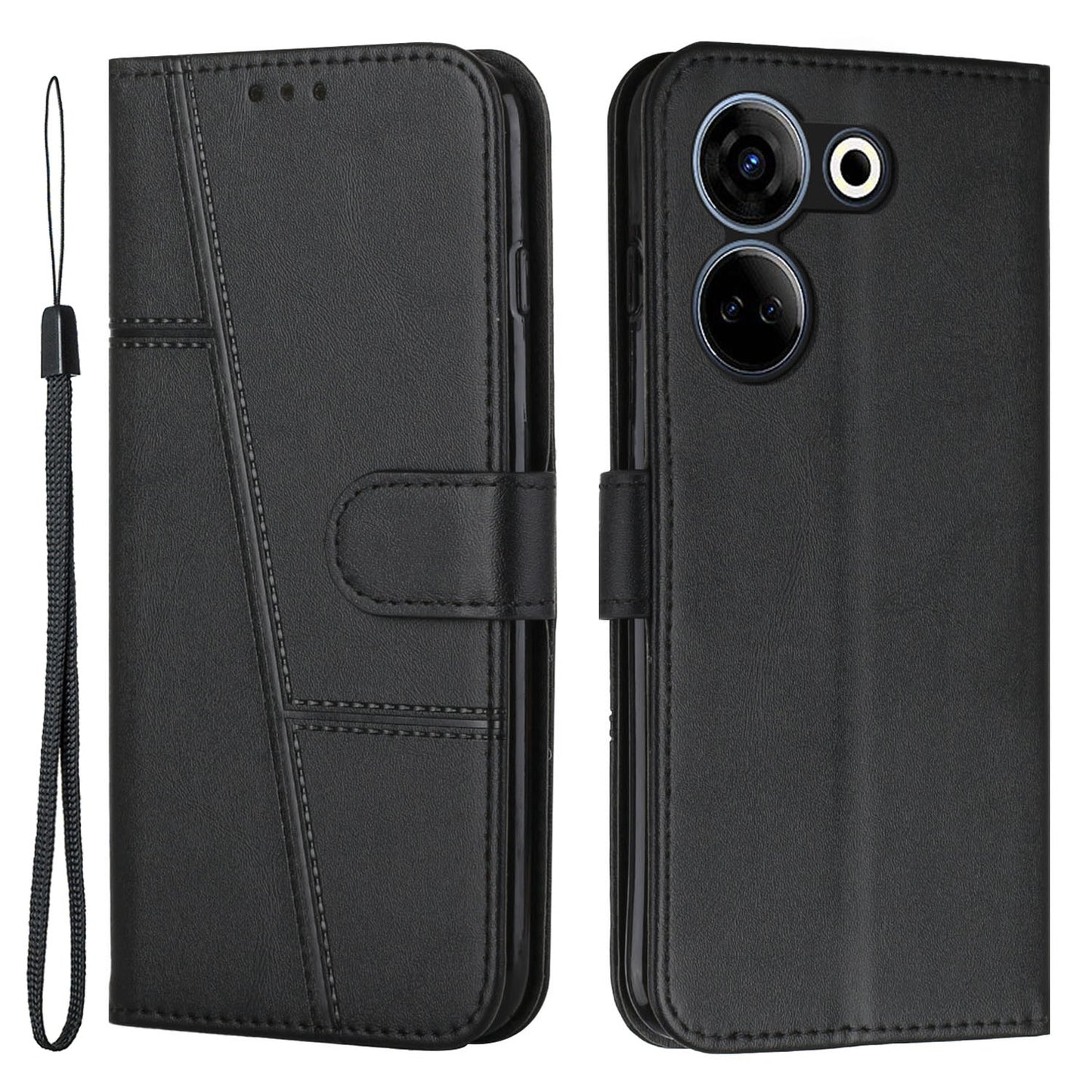 Uniqkart for Tecno Camon 20 4G / 20 Pro 4G PU Leather Wallet Case Stand Cell Phone Anti-fall Cover - Black