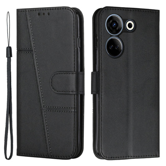 Uniqkart for Tecno Camon 20 4G / 20 Pro 4G PU Leather Wallet Case Stand Cell Phone Anti-fall Cover - Black