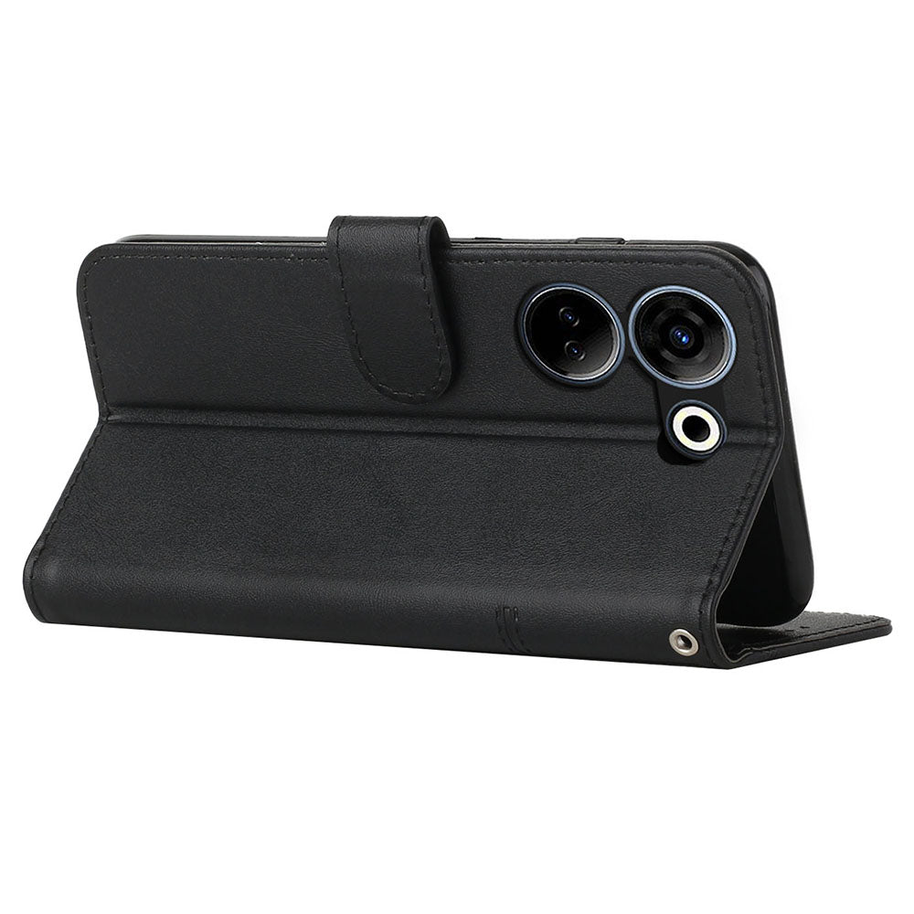 Uniqkart for Tecno Camon 20 4G / 20 Pro 4G PU Leather Wallet Case Stand Cell Phone Anti-fall Cover - Black