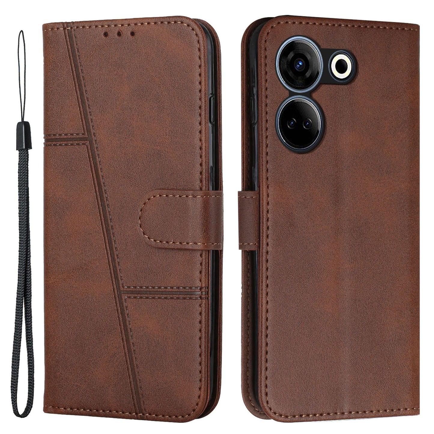 Uniqkart for Tecno Camon 20 4G / 20 Pro 4G PU Leather Wallet Case Stand Cell Phone Anti-fall Cover - Brown