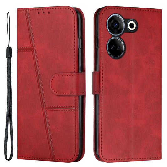 Uniqkart for Tecno Camon 20 4G / 20 Pro 4G PU Leather Wallet Case Stand Cell Phone Anti-fall Cover - Red