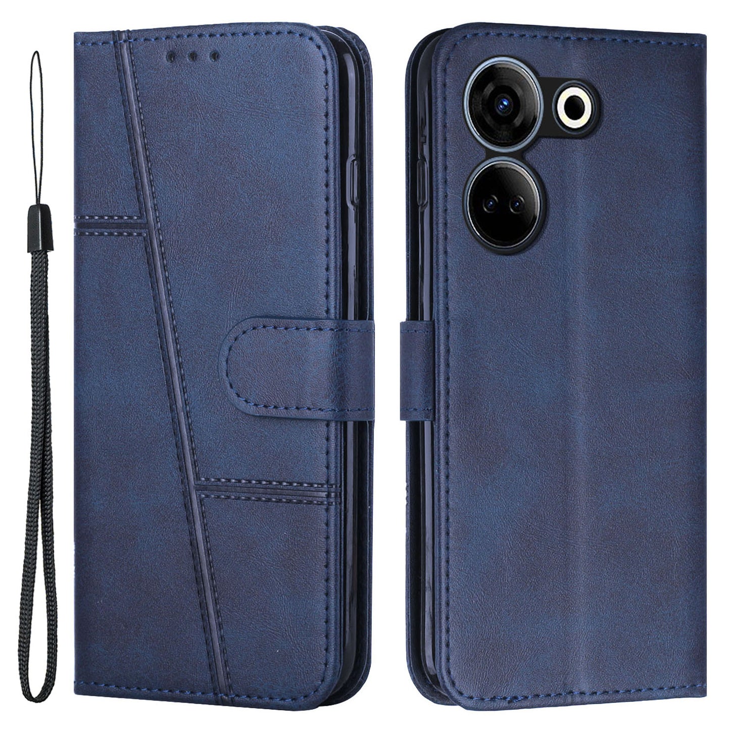 Uniqkart for Tecno Camon 20 4G / 20 Pro 4G PU Leather Wallet Case Stand Cell Phone Anti-fall Cover - Sapphire