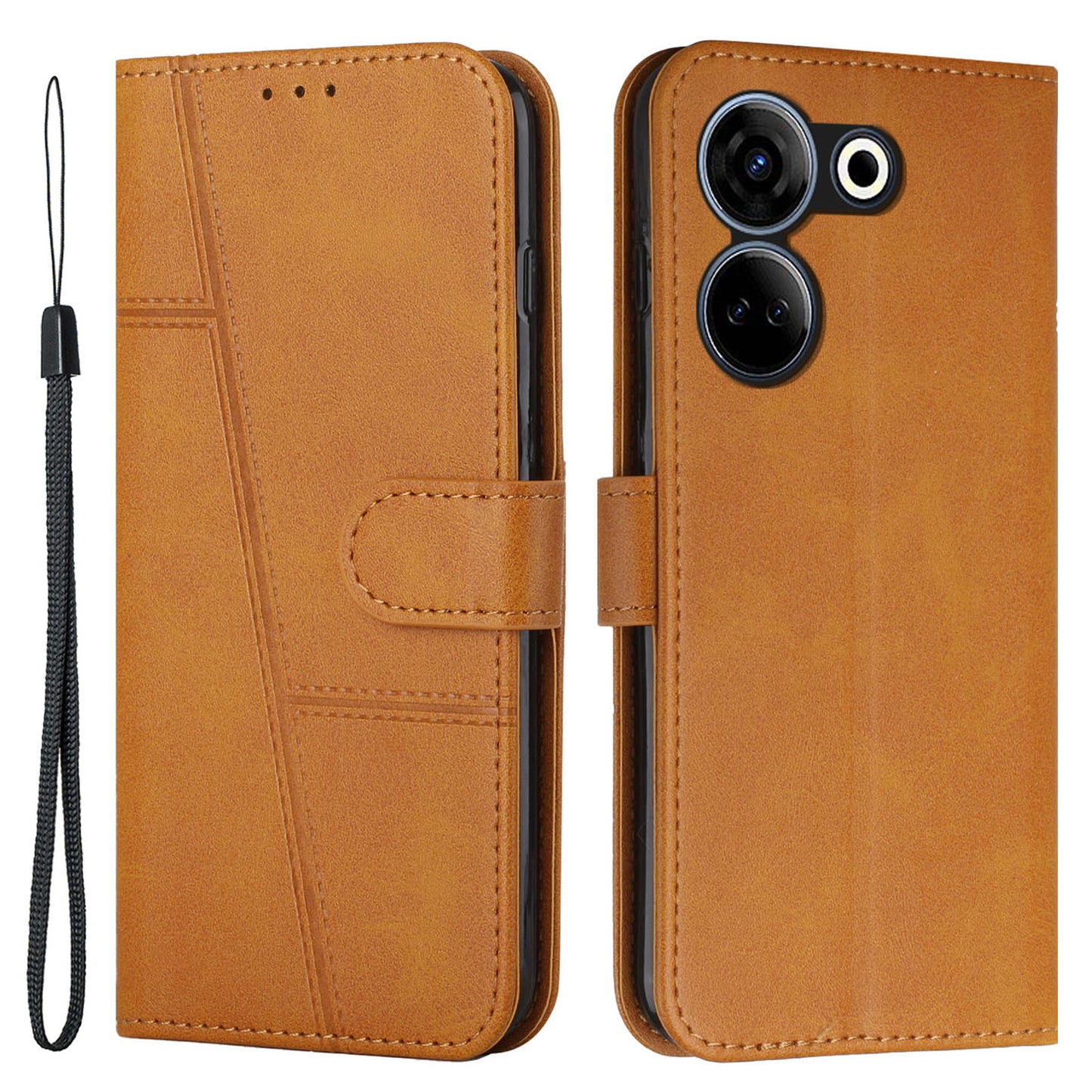 Uniqkart for Tecno Camon 20 4G / 20 Pro 4G PU Leather Wallet Case Stand Cell Phone Anti-fall Cover - Yellow