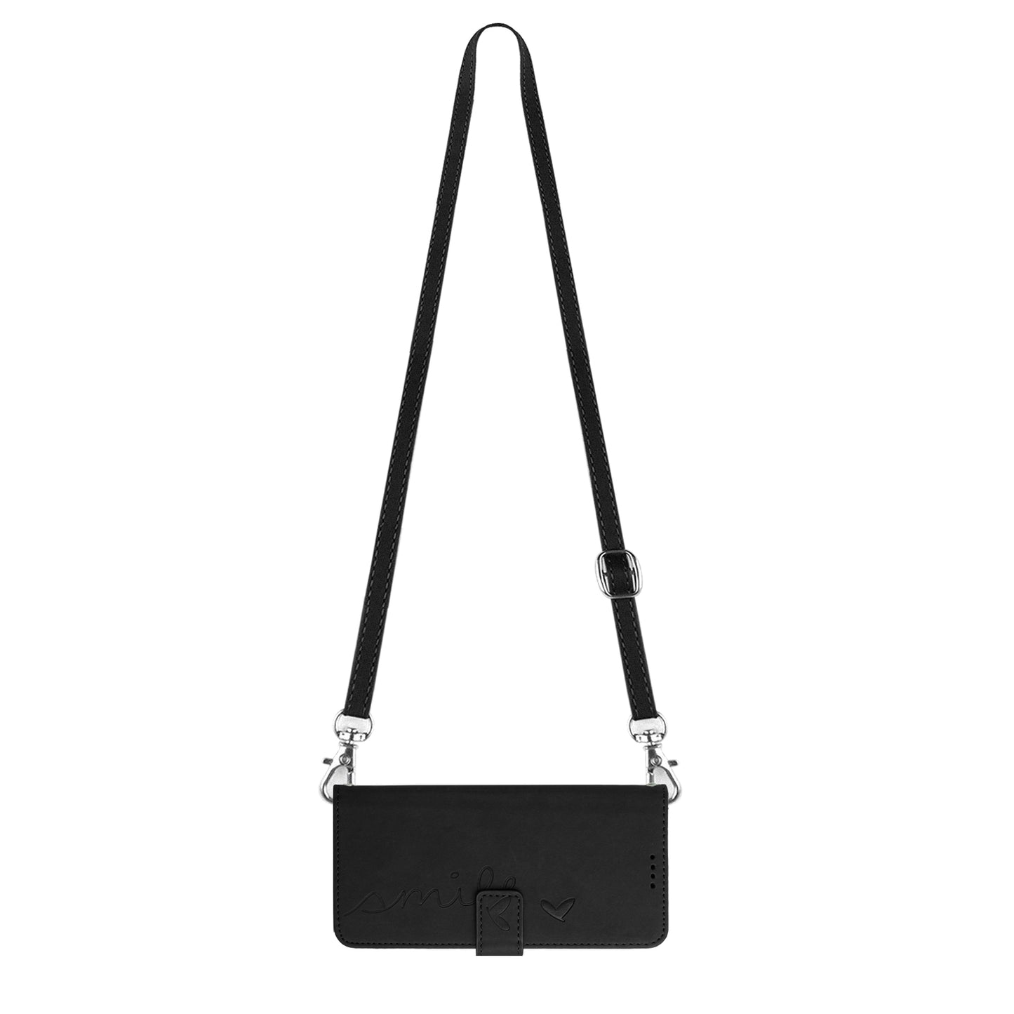 Uniqkart for Realme 11 5G Anti-scratch PU Leather Stand Case Heart Shape Wallet Phone Cover with Shoulder Strap - Black