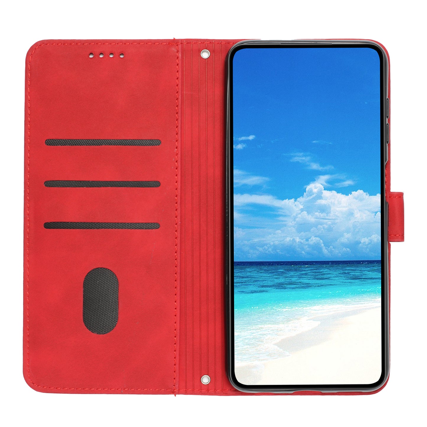 Uniqkart for Realme 11 5G Anti-scratch PU Leather Stand Case Heart Shape Wallet Phone Cover with Shoulder Strap - Red