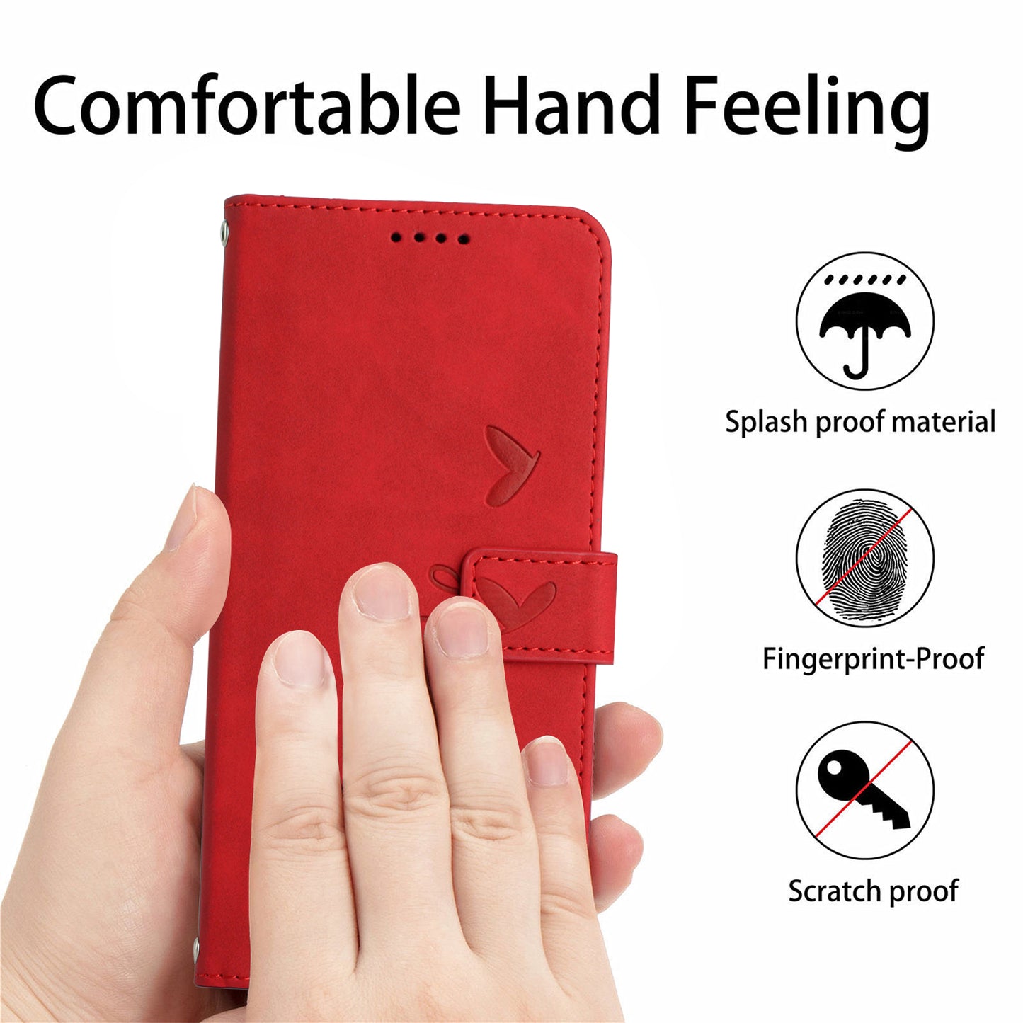 Uniqkart for Realme 11 5G Anti-scratch PU Leather Stand Case Heart Shape Wallet Phone Cover with Shoulder Strap - Red