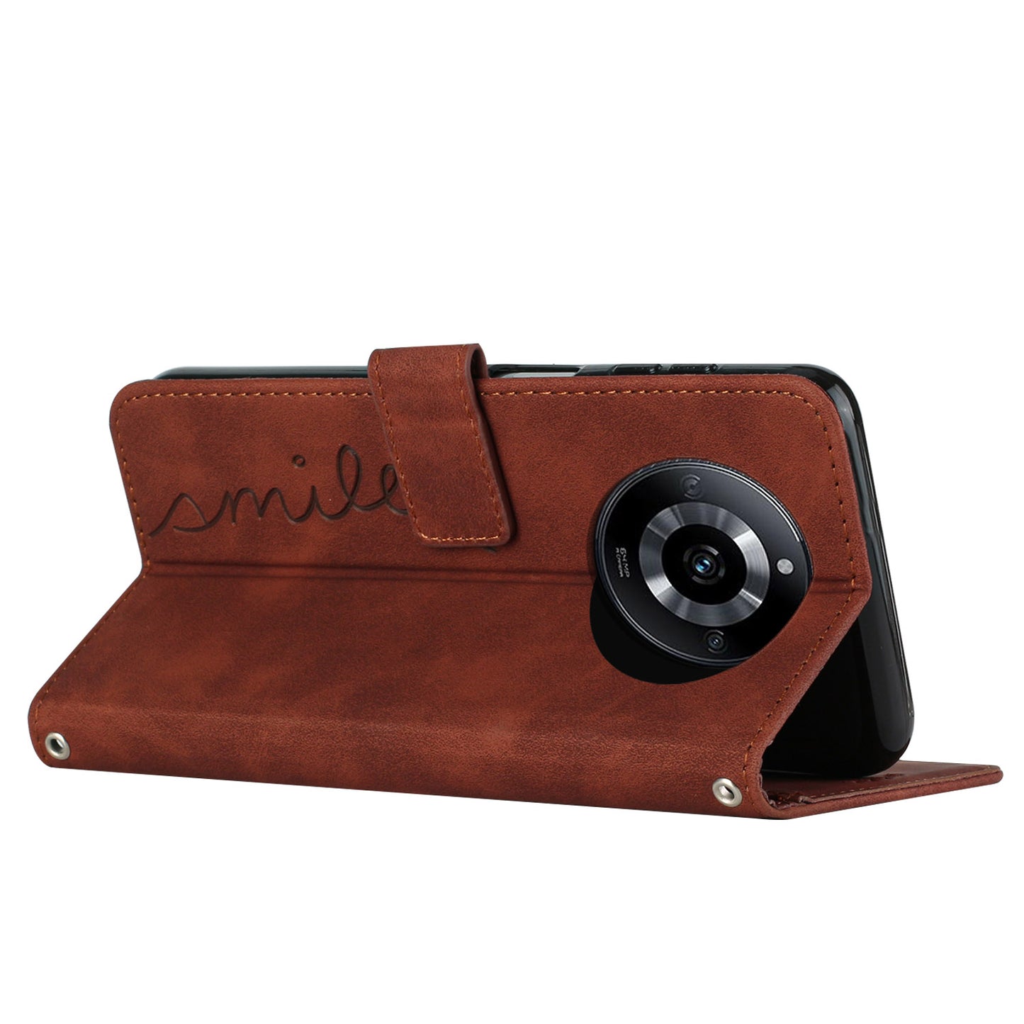 Uniqkart for Realme 11 5G Anti-scratch PU Leather Stand Case Heart Shape Wallet Phone Cover with Shoulder Strap - Brown