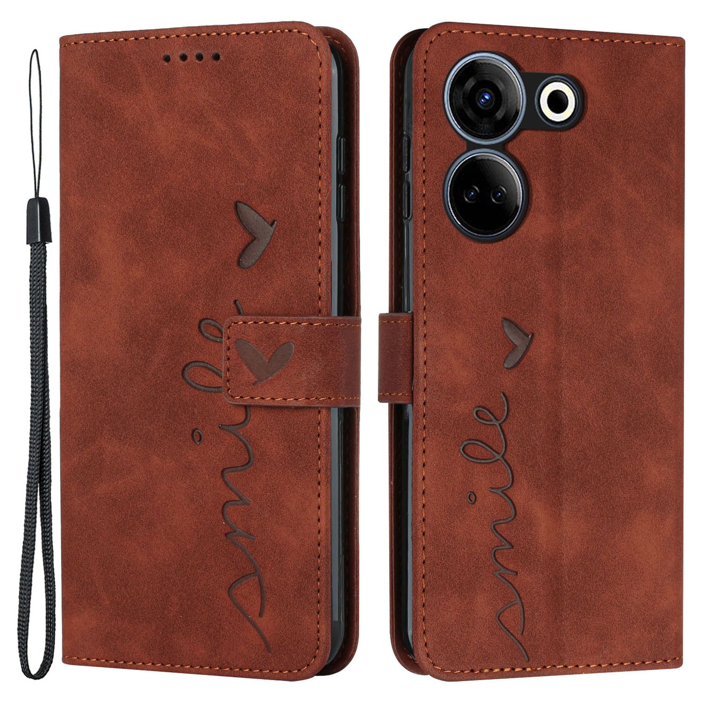 Uniqkart for Tecno Camon 20 4G / 20 Pro 4G Leather Phone Case Stand Skin-touch Imprinted Heart Wallet Cover - Brown