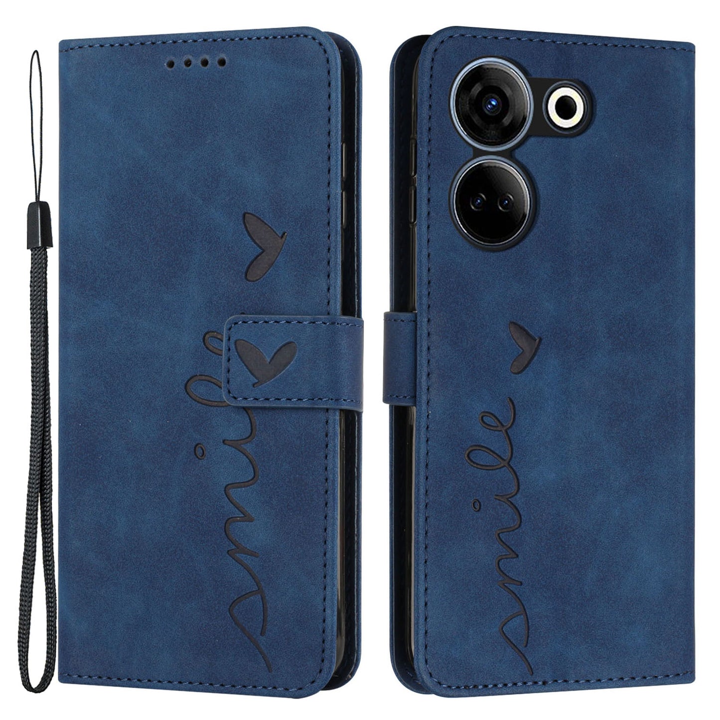 Uniqkart for Tecno Camon 20 4G / 20 Pro 4G Leather Phone Case Stand Skin-touch Imprinted Heart Wallet Cover - Sapphire