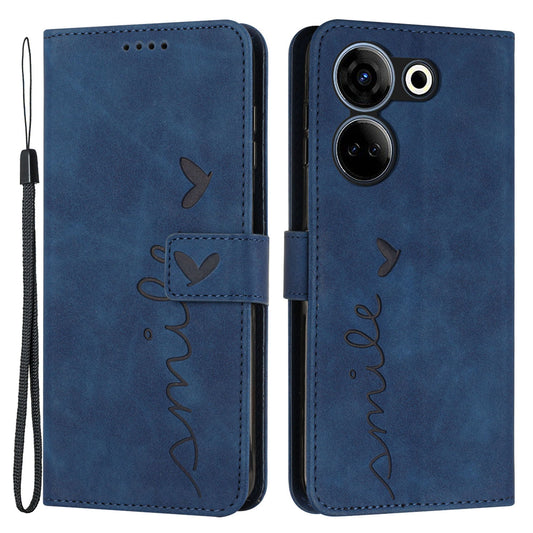 Uniqkart for Tecno Camon 20 4G / 20 Pro 4G Leather Phone Case Stand Skin-touch Imprinted Heart Wallet Cover - Sapphire