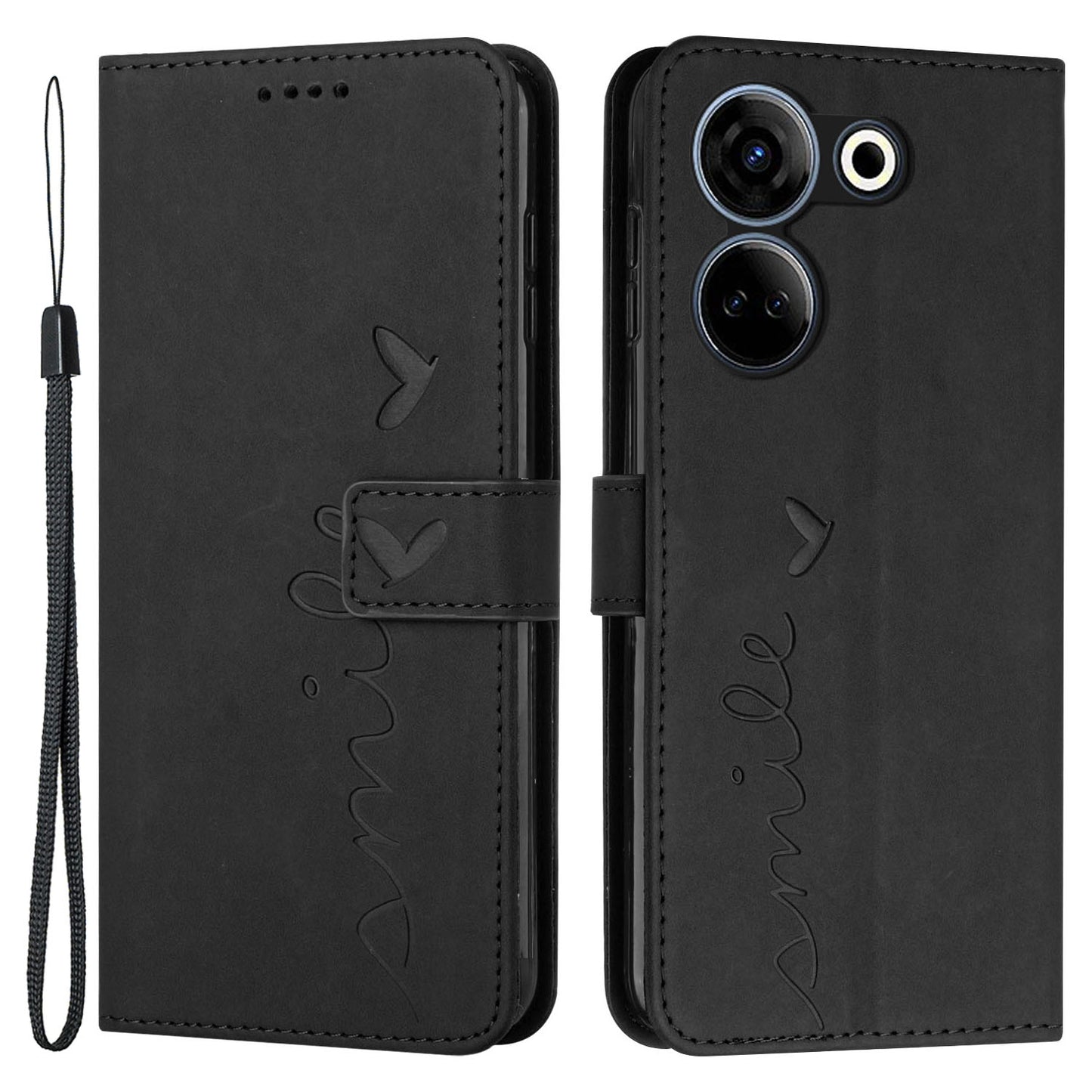Uniqkart for Tecno Camon 20 4G / 20 Pro 4G Leather Phone Case Stand Skin-touch Imprinted Heart Wallet Cover - Black
