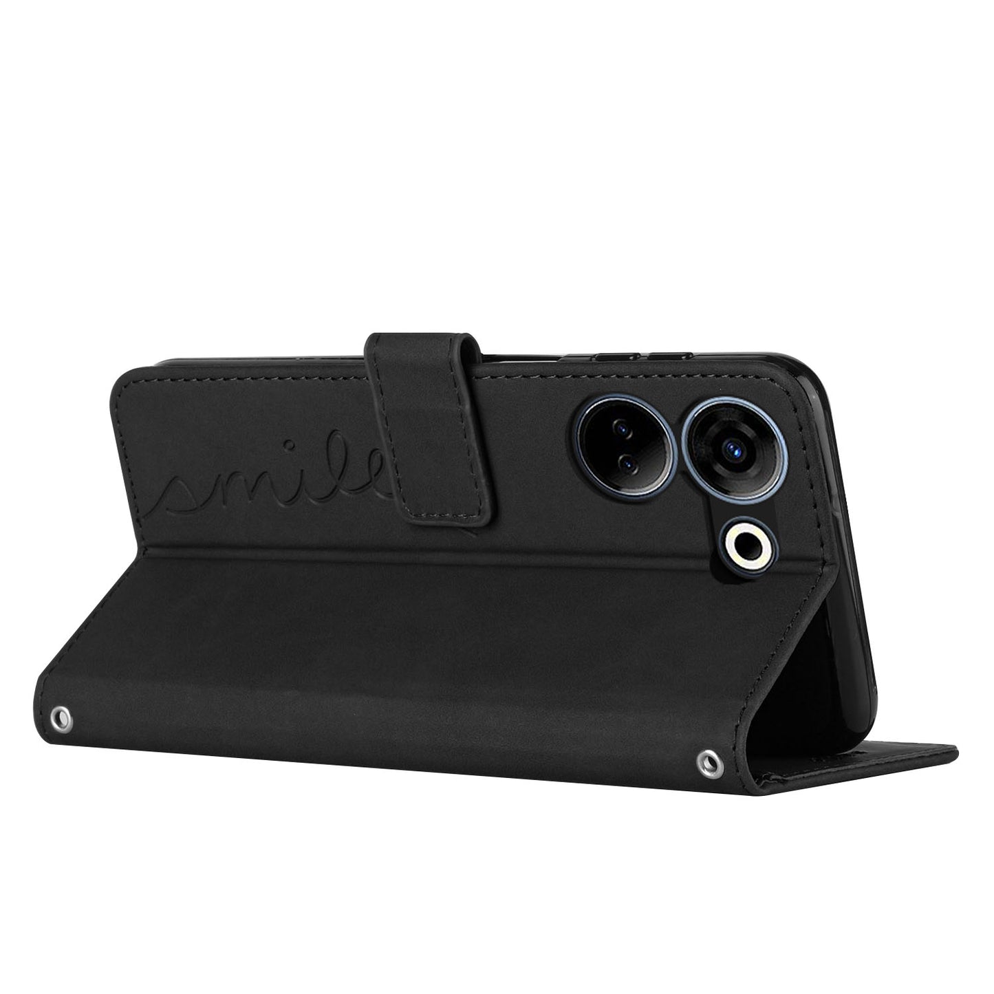 Uniqkart for Tecno Camon 20 4G / 20 Pro 4G Leather Phone Case Stand Skin-touch Imprinted Heart Wallet Cover - Black