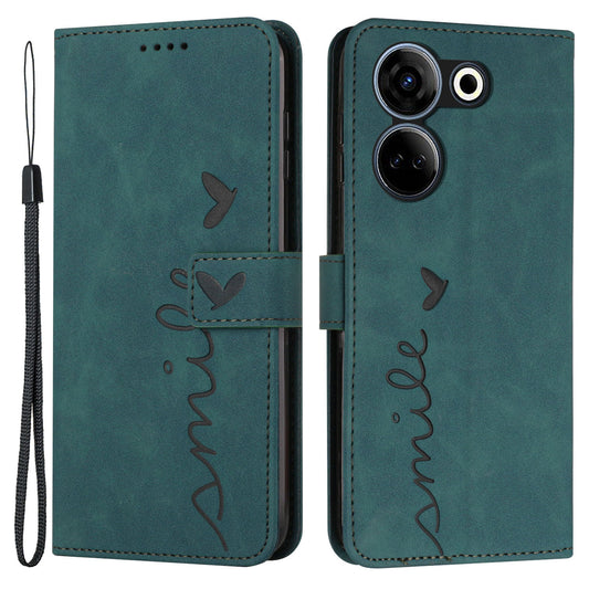 Uniqkart for Tecno Camon 20 4G / 20 Pro 4G Leather Phone Case Stand Skin-touch Imprinted Heart Wallet Cover - Green