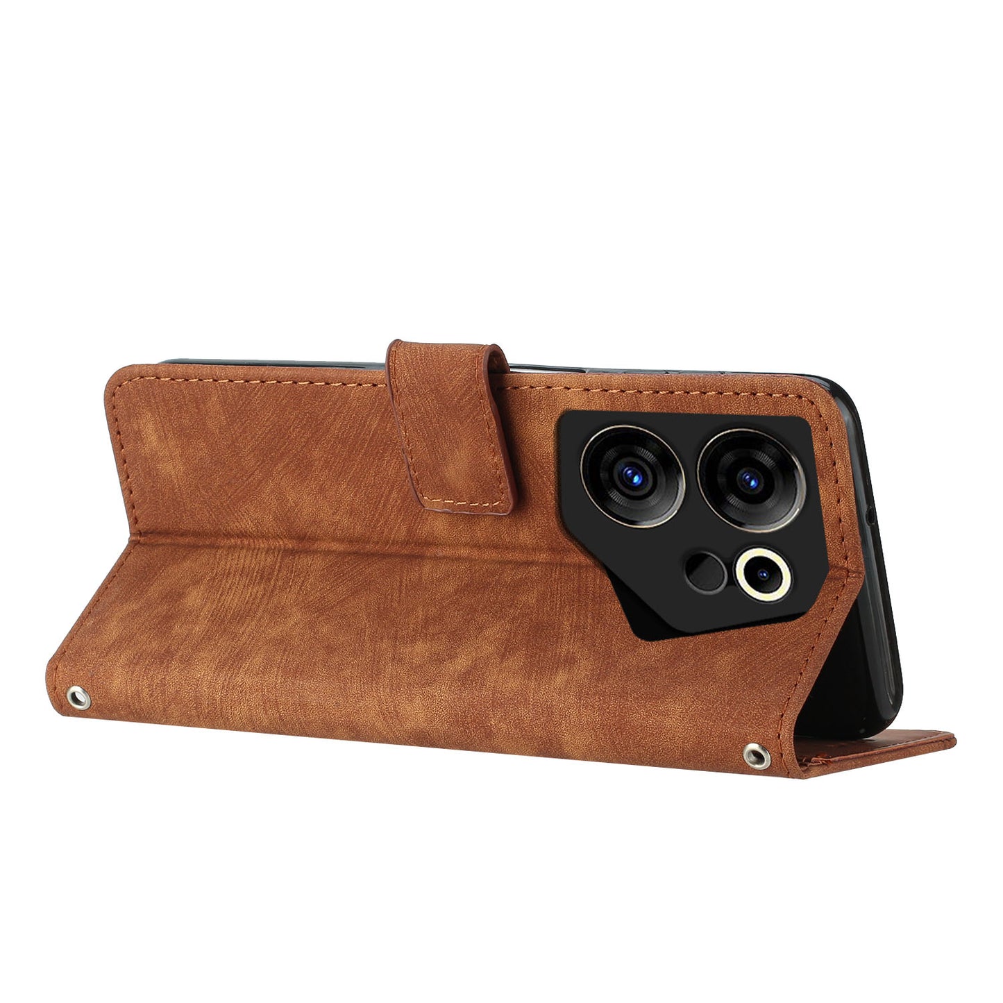 Stand Wallet for Tecno Camon 20 Premier 5G Skin-touch Imprinted Lines Case Phone Leather Cover - Brown