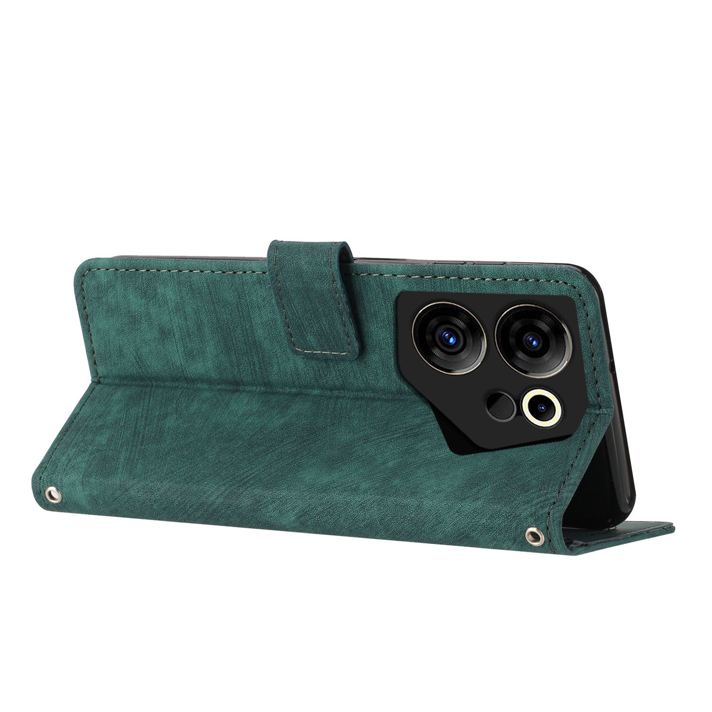 Stand Wallet for Tecno Camon 20 Premier 5G Skin-touch Imprinted Lines Case Phone Leather Cover - Green