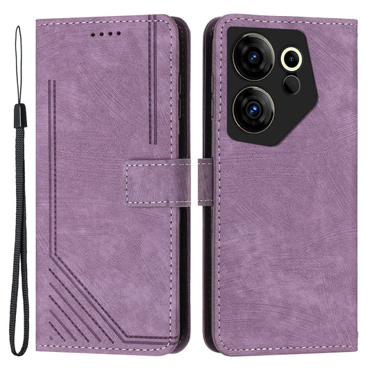 Stand Wallet for Tecno Camon 20 Premier 5G Skin-touch Imprinted Lines Case Phone Leather Cover - Purple