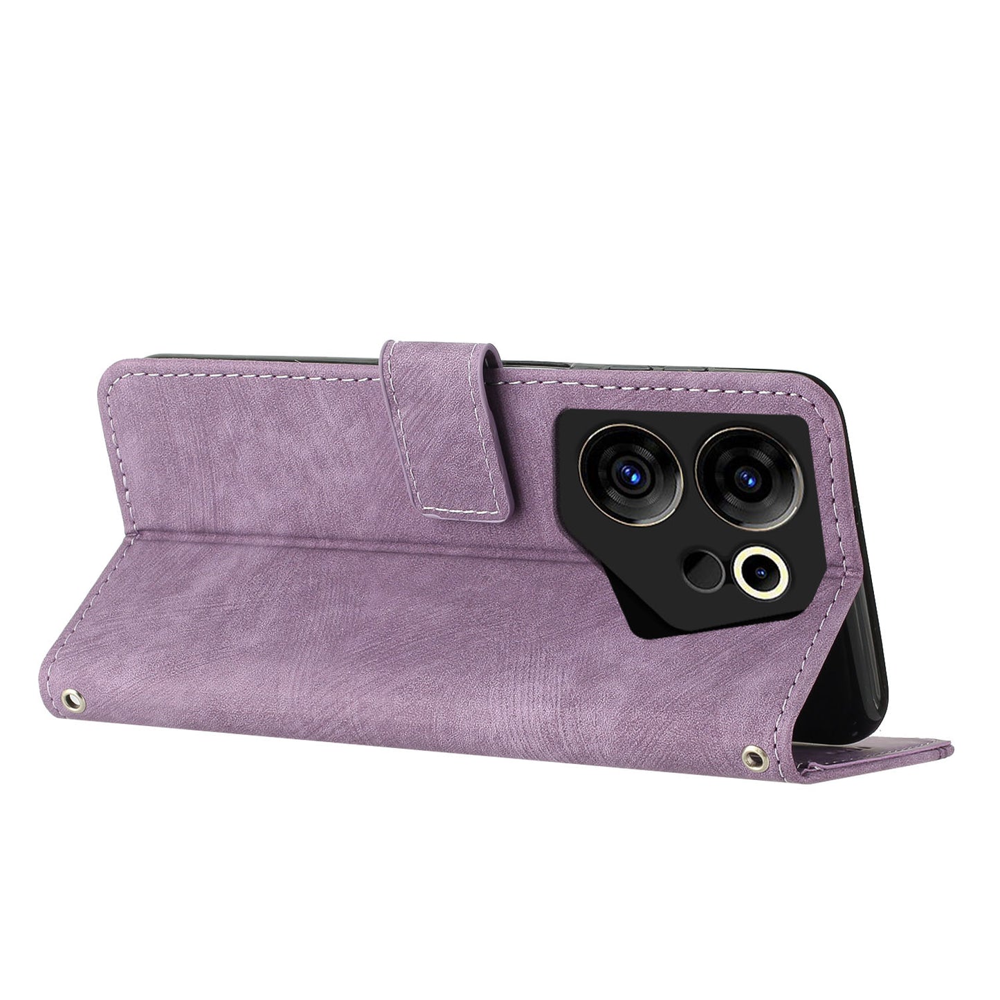 Stand Wallet for Tecno Camon 20 Premier 5G Skin-touch Imprinted Lines Case Phone Leather Cover - Purple