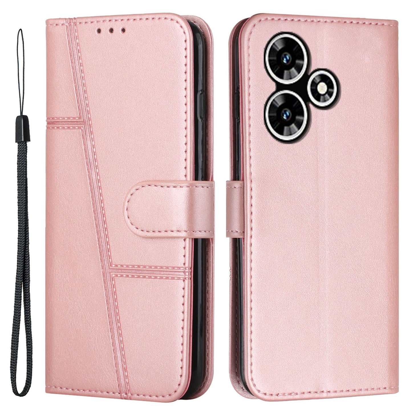 Uniqkart for Infinix Hot 30 Smartphone Case Anti-scratch PU Leather Magnetic Clasp Wallet Stand Cover - Rose Gold