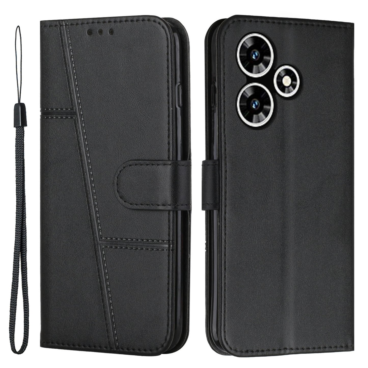 Uniqkart for Infinix Hot 30 Smartphone Case Anti-scratch PU Leather Magnetic Clasp Wallet Stand Cover - Black