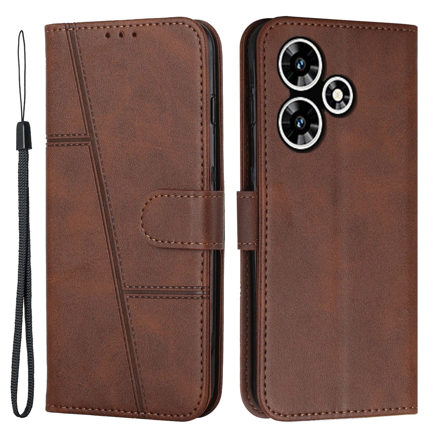Uniqkart for Infinix Hot 30 Smartphone Case Anti-scratch PU Leather Magnetic Clasp Wallet Stand Cover - Brown