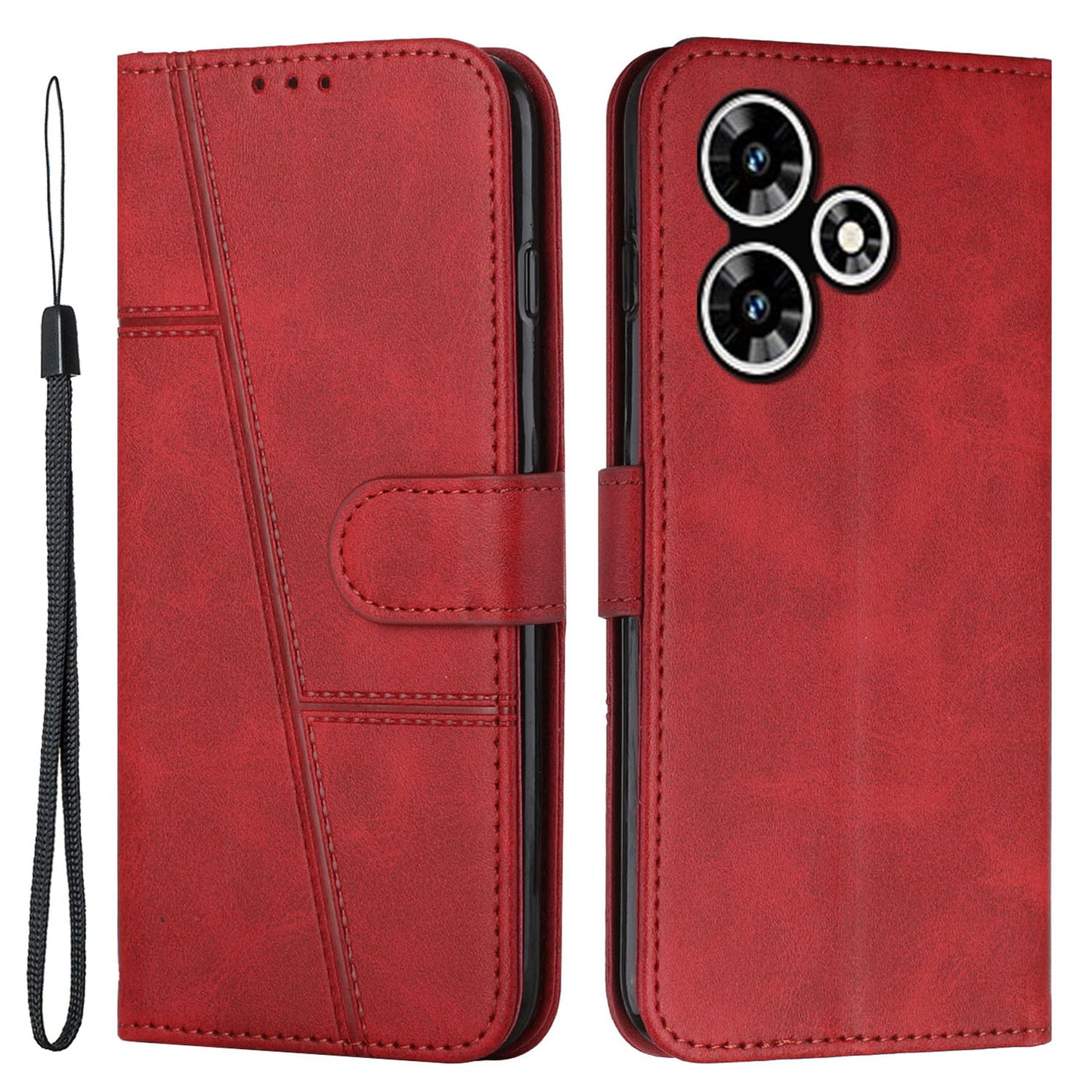 Uniqkart for Infinix Hot 30 Smartphone Case Anti-scratch PU Leather Magnetic Clasp Wallet Stand Cover - Red