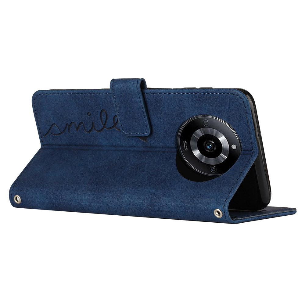 Stand Case for Realme 11 Pro 5G / 11 Pro+ 5G PU Leather Heart Shape Wallet Phone Cover with Shoulder Strap - Sapphire