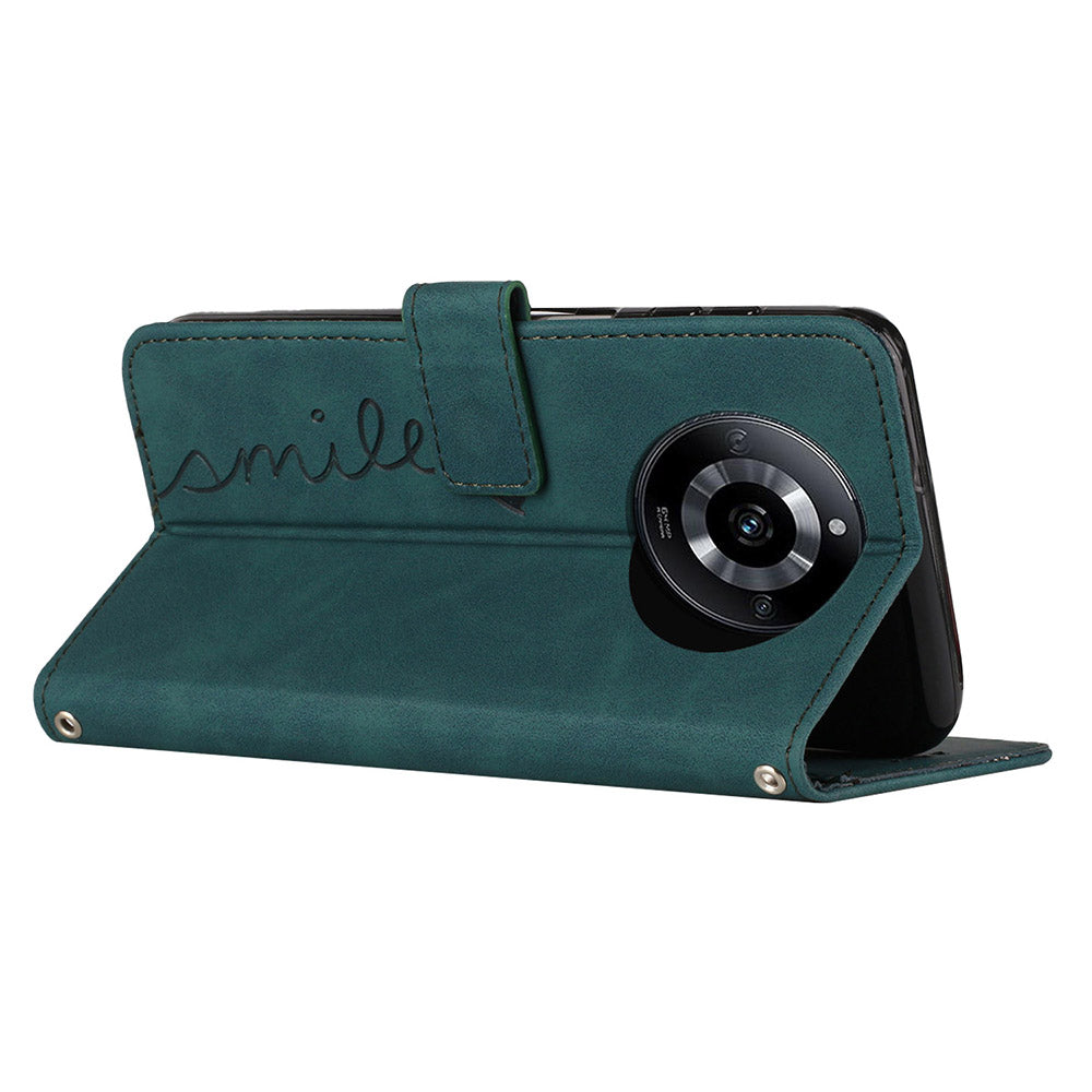 Stand Case for Realme 11 Pro 5G / 11 Pro+ 5G PU Leather Heart Shape Wallet Phone Cover with Shoulder Strap - Green