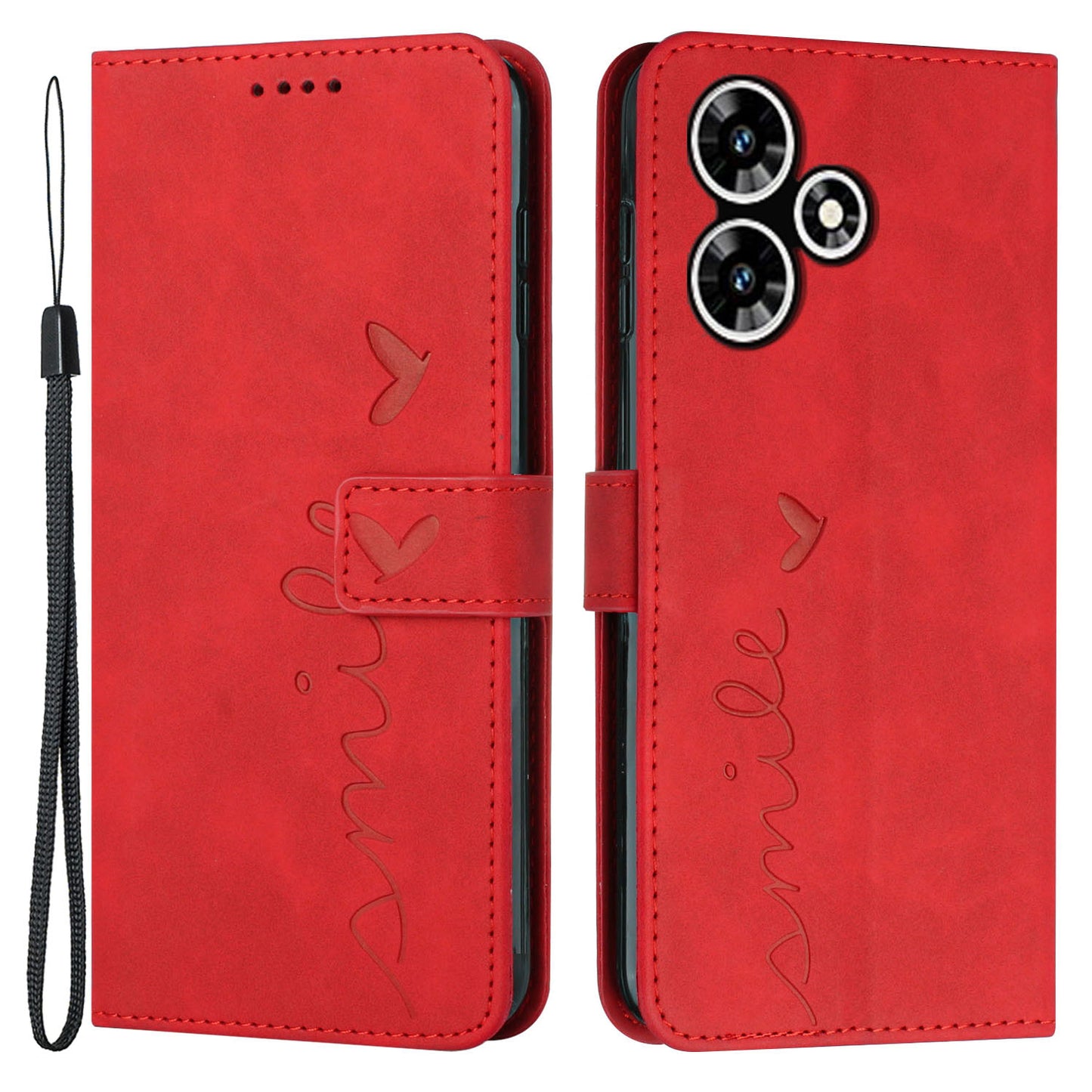 Uniqkart for Infinix Hot 30 Bump Proof Leather Phone Case Stand Skin-touch Imprinted Heart Wallet Cover - Red