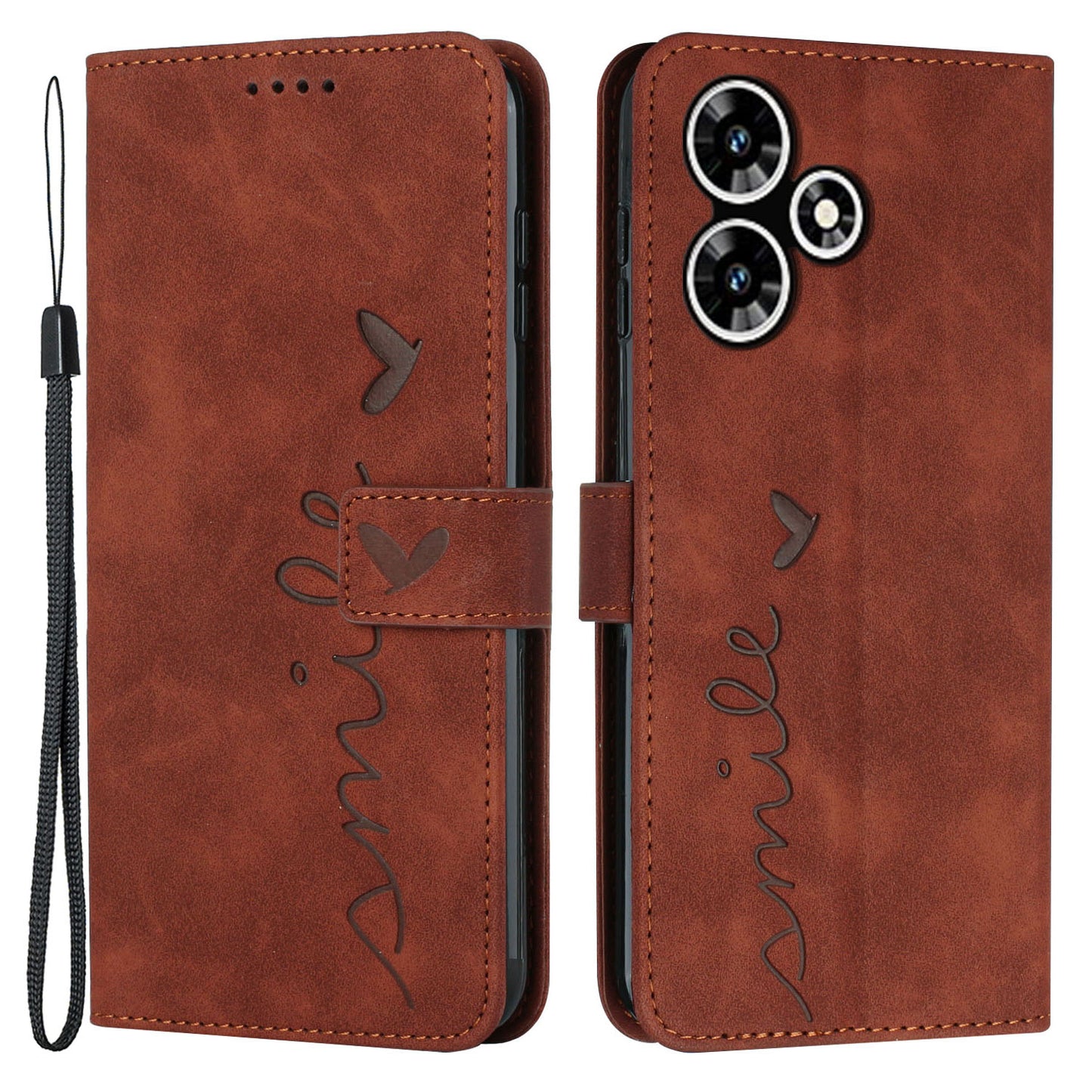 Uniqkart for Infinix Hot 30 Bump Proof Leather Phone Case Stand Skin-touch Imprinted Heart Wallet Cover - Brown