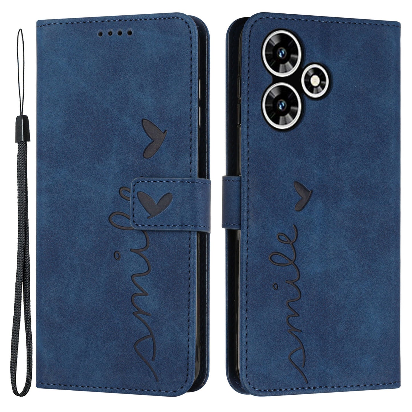 Uniqkart for Infinix Hot 30 Bump Proof Leather Phone Case Stand Skin-touch Imprinted Heart Wallet Cover - Sapphire