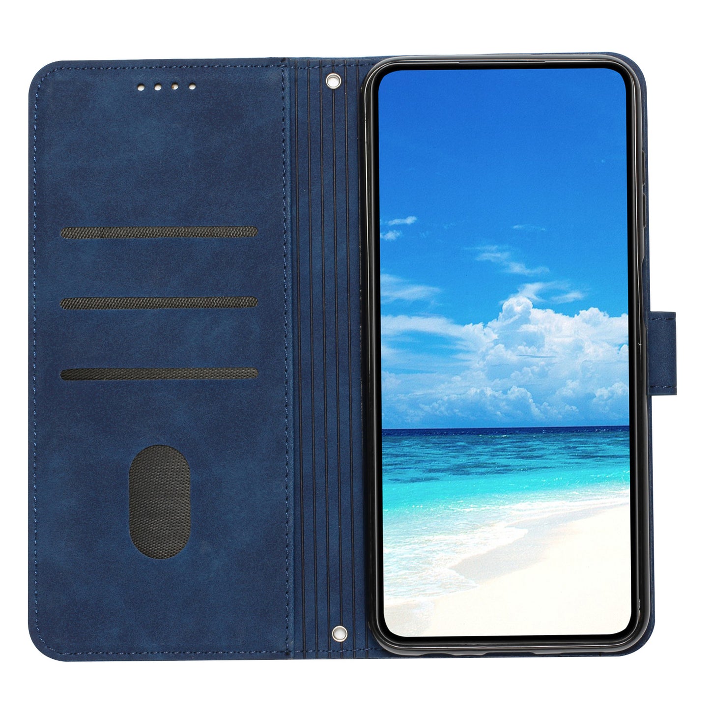 Uniqkart for Infinix Hot 30 Bump Proof Leather Phone Case Stand Skin-touch Imprinted Heart Wallet Cover - Sapphire