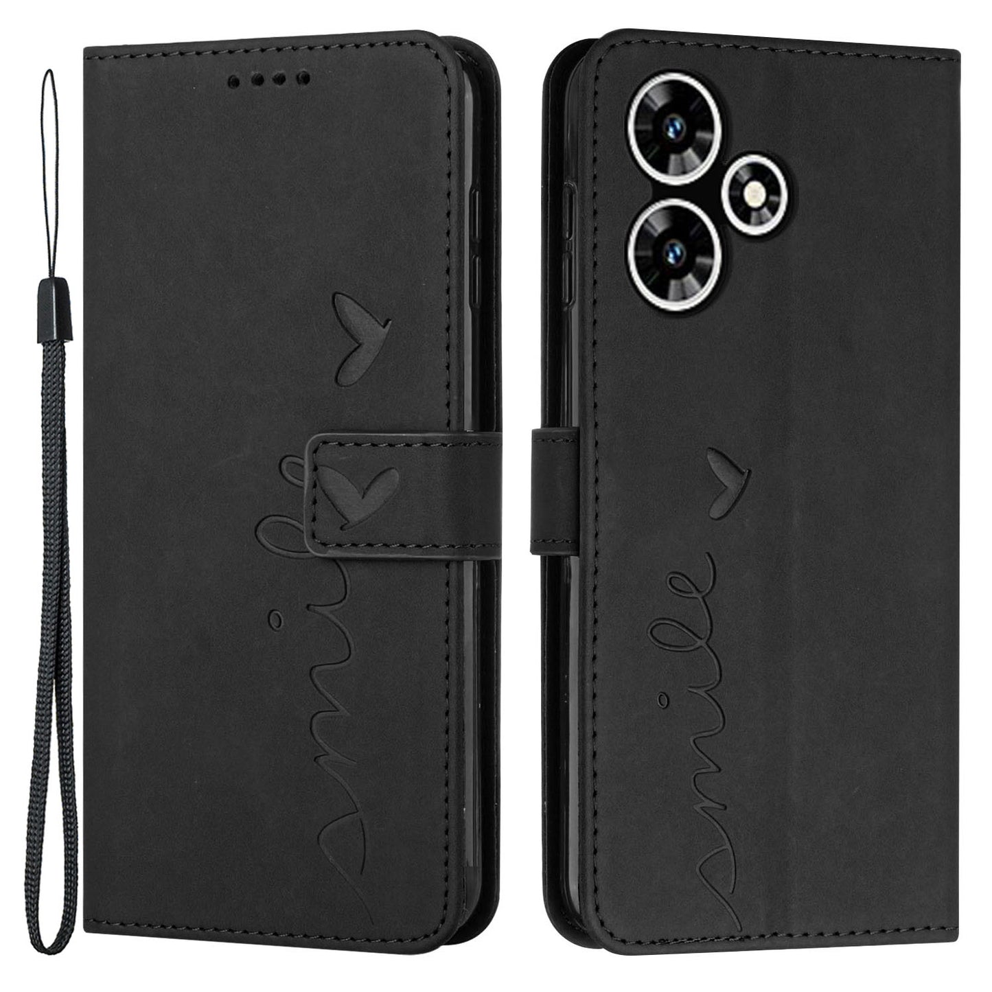 Uniqkart for Infinix Hot 30 Bump Proof Leather Phone Case Stand Skin-touch Imprinted Heart Wallet Cover - Black