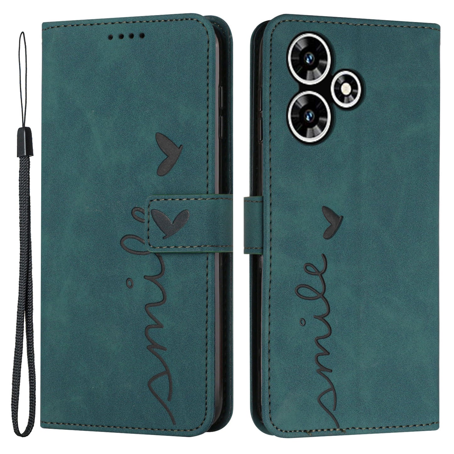 Uniqkart for Infinix Hot 30 Bump Proof Leather Phone Case Stand Skin-touch Imprinted Heart Wallet Cover - Green