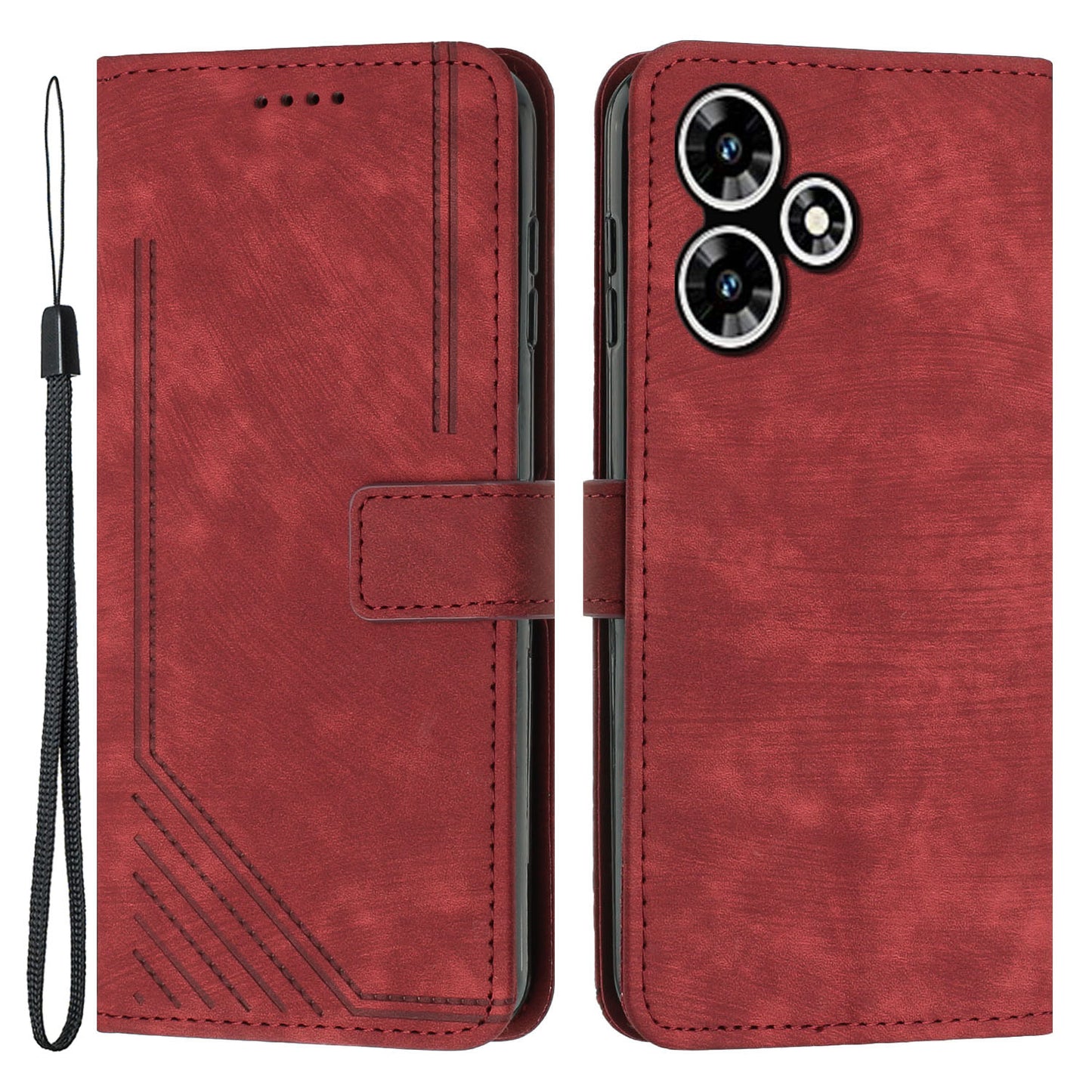 Stand Wallet for Infinix Hot 30 Skin-touch Imprinted Lines Case Phone Leather Anti-drop Cover - Red