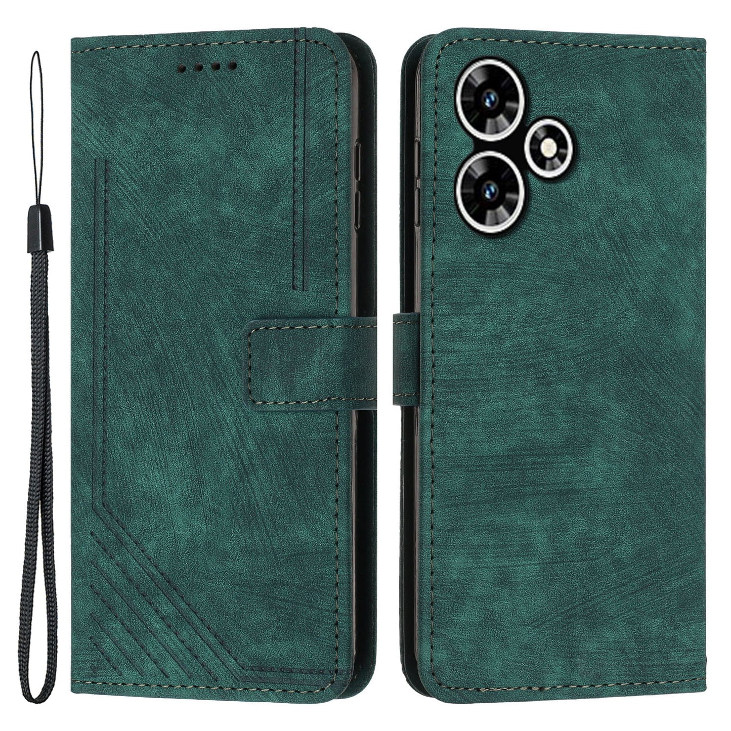 Stand Wallet for Infinix Hot 30 Skin-touch Imprinted Lines Case Phone Leather Anti-drop Cover - Green