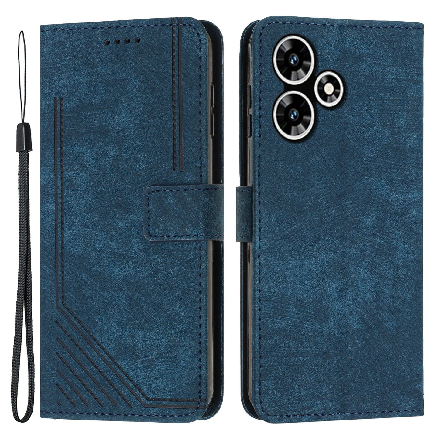 Stand Wallet for Infinix Hot 30 Skin-touch Imprinted Lines Case Phone Leather Anti-drop Cover - Sapphire