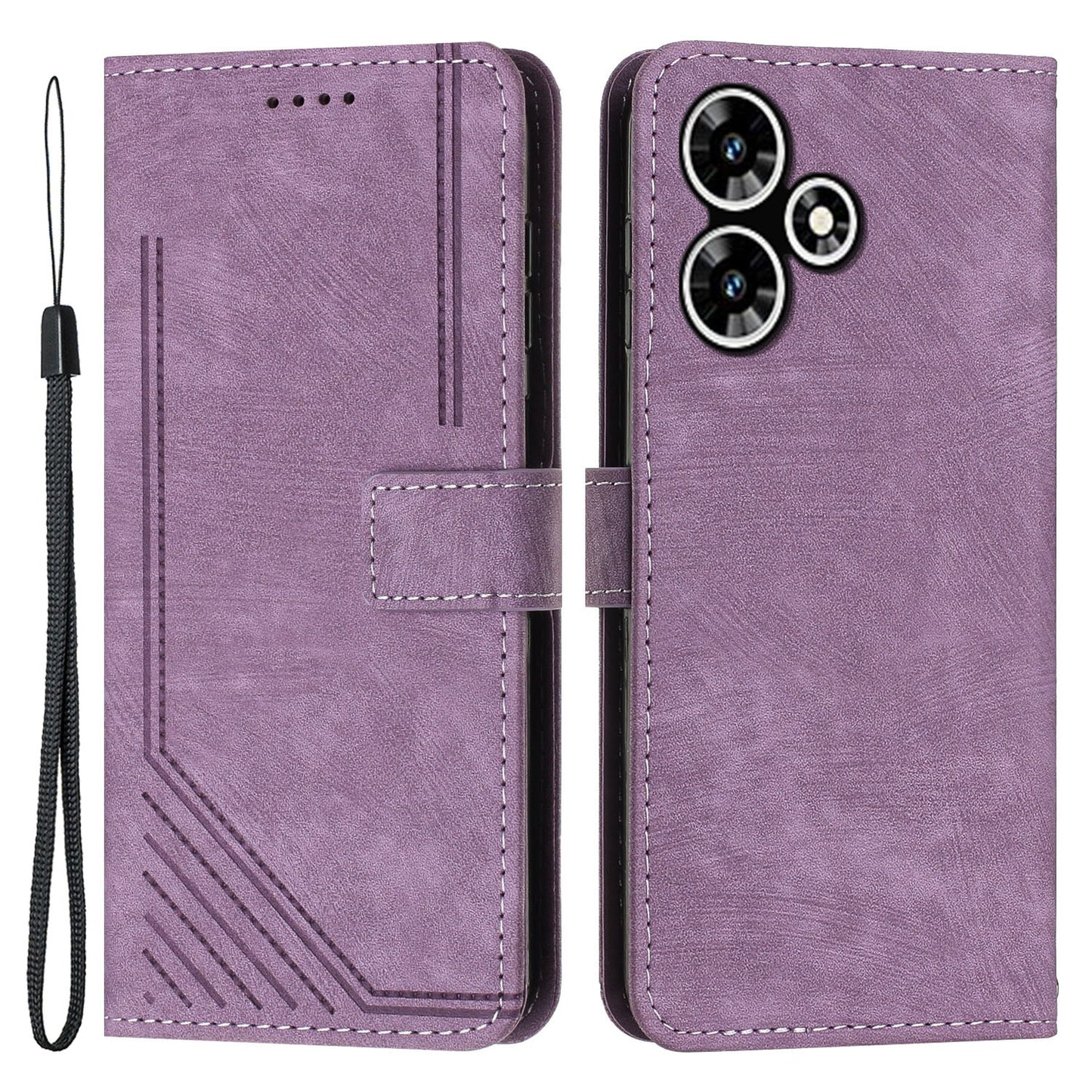 Stand Wallet for Infinix Hot 30 Skin-touch Imprinted Lines Case Phone Leather Anti-drop Cover - Purple
