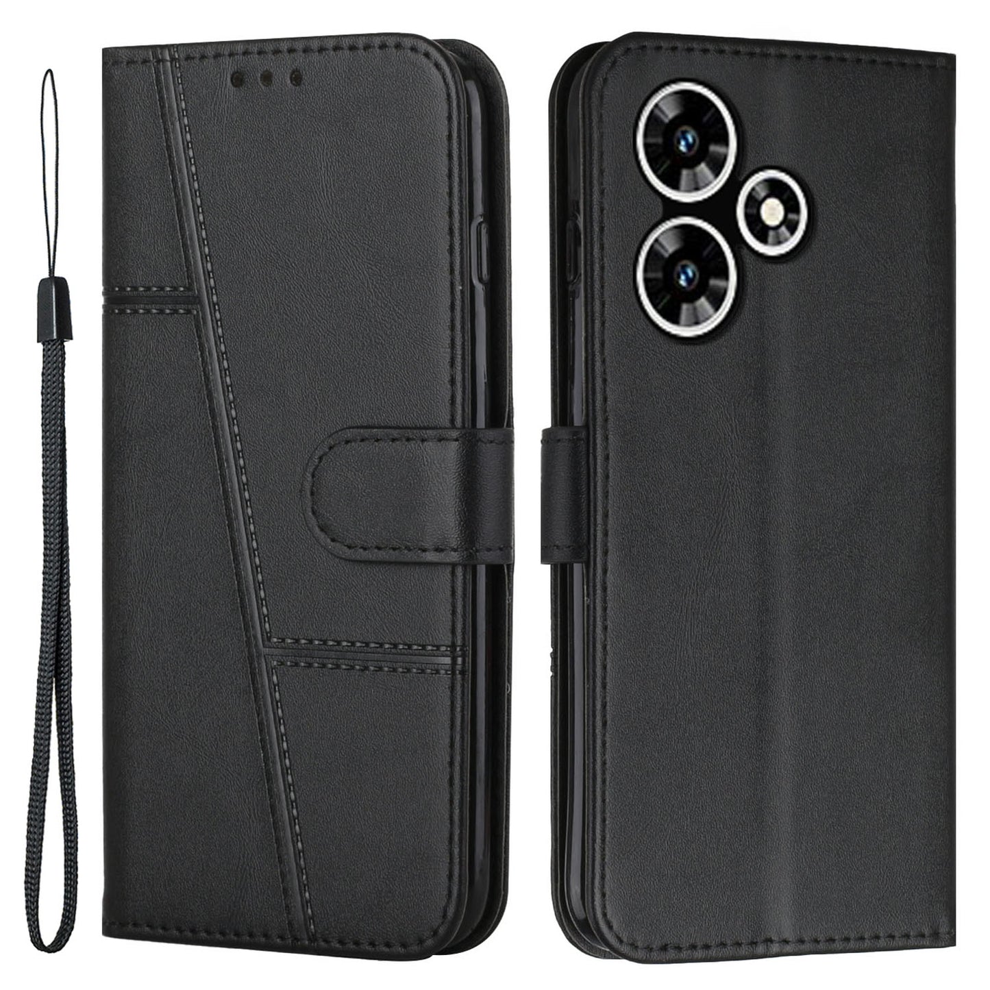Uniqkart for Infinix Hot 30 Play NFC 4G Smartphone Case PU Leather Magnetic Clasp Wallet Foldable Stand Cover - Black