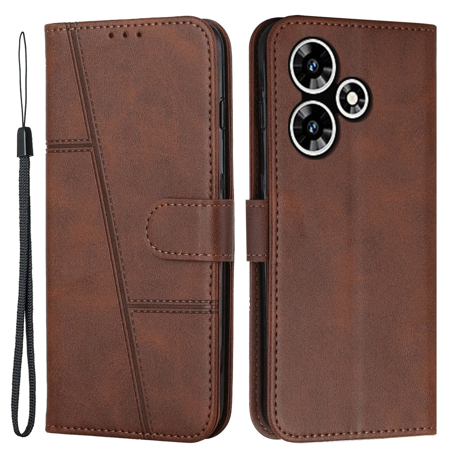 Uniqkart for Infinix Hot 30 Play NFC 4G Smartphone Case PU Leather Magnetic Clasp Wallet Foldable Stand Cover - Brown