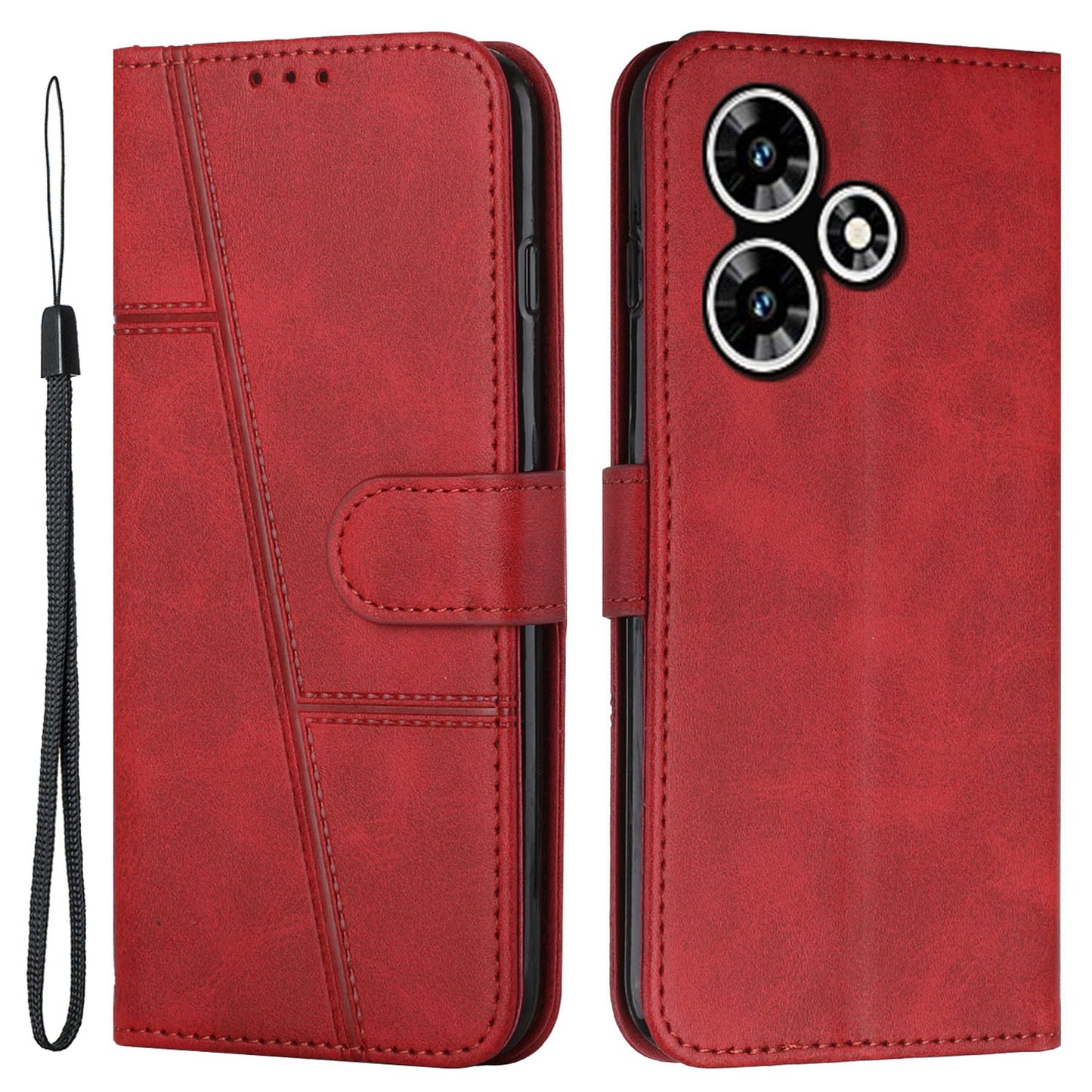 Uniqkart for Infinix Hot 30 Play NFC 4G Smartphone Case PU Leather Magnetic Clasp Wallet Foldable Stand Cover - Red