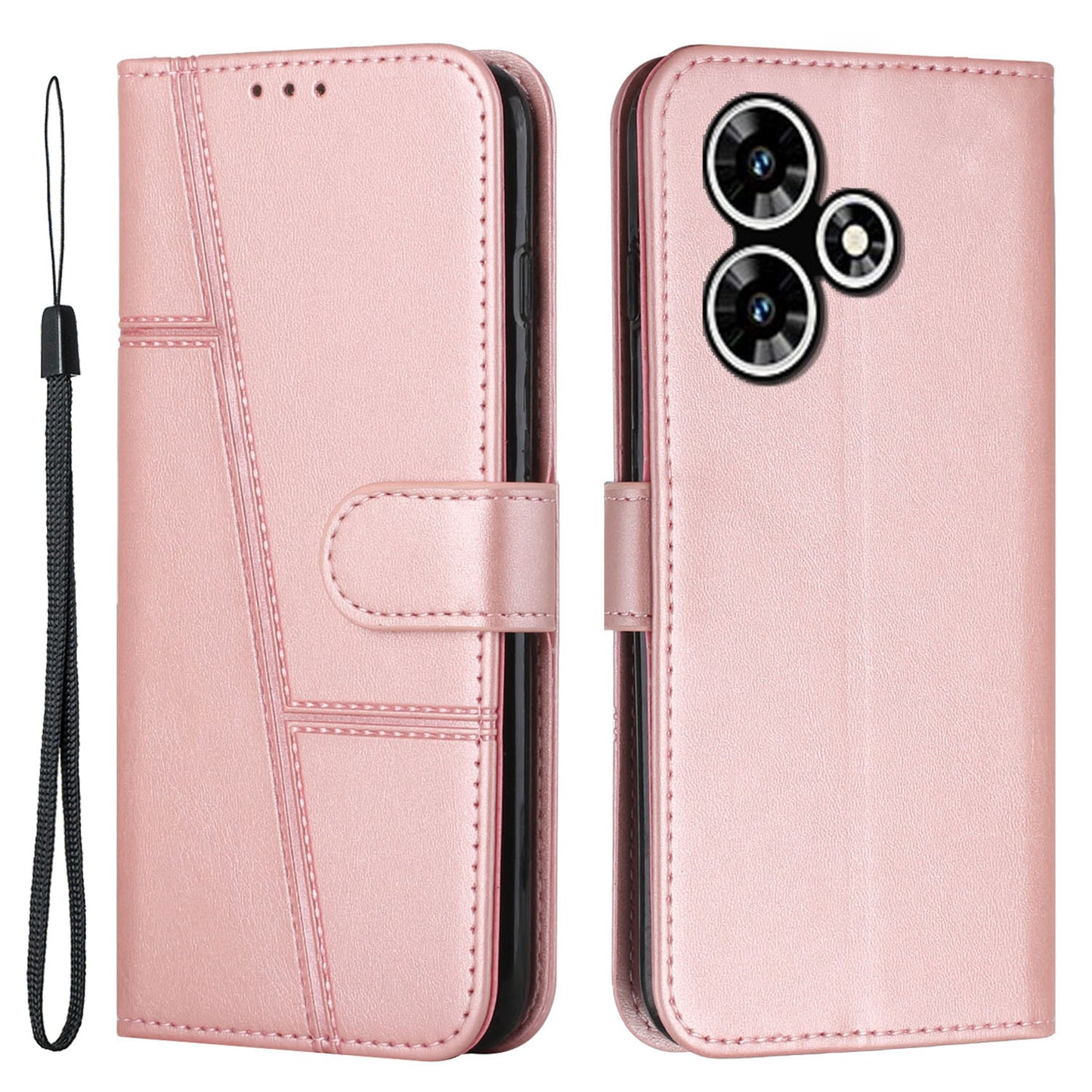 Uniqkart for Infinix Hot 30 Play NFC 4G Smartphone Case PU Leather Magnetic Clasp Wallet Foldable Stand Cover - Rose Gold