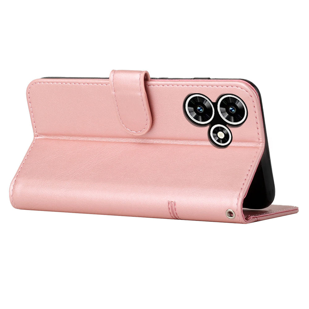 Uniqkart for Infinix Hot 30 Play NFC 4G Smartphone Case PU Leather Magnetic Clasp Wallet Foldable Stand Cover - Rose Gold