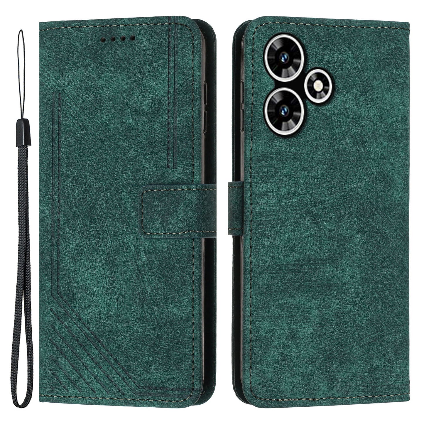 Uniqkart for Infinix Hot 30 Play NFC 4G Stand Wallet PU Leather Case Imprinted Lines Skin-touch Phone Cover - Green