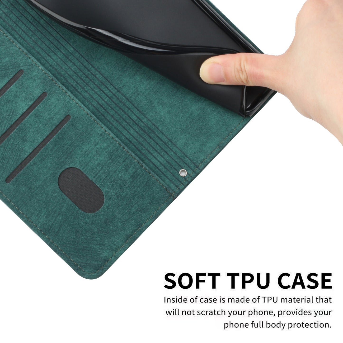 Uniqkart for Infinix Hot 30 Play NFC 4G Stand Wallet PU Leather Case Imprinted Lines Skin-touch Phone Cover - Green