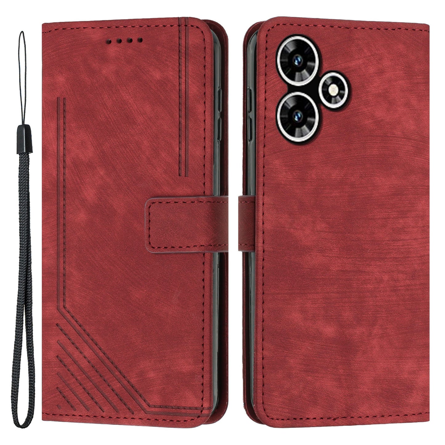 Uniqkart for Infinix Hot 30 Play NFC 4G Stand Wallet PU Leather Case Imprinted Lines Skin-touch Phone Cover - Red