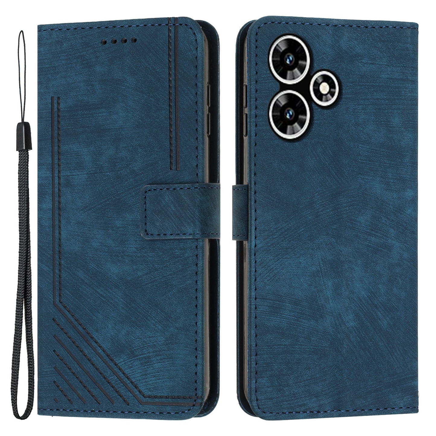 Uniqkart for Infinix Hot 30 Play NFC 4G Stand Wallet PU Leather Case Imprinted Lines Skin-touch Phone Cover - Sapphire